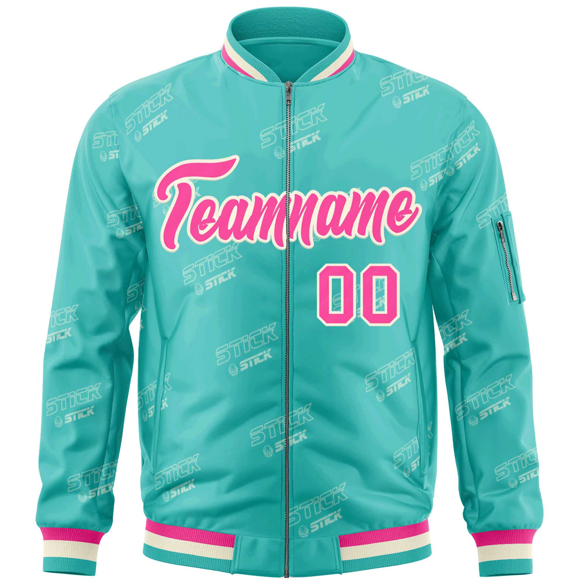 Custom Aqua Pink-Cream Letter Full-Zip Varsity Bomber Jacket