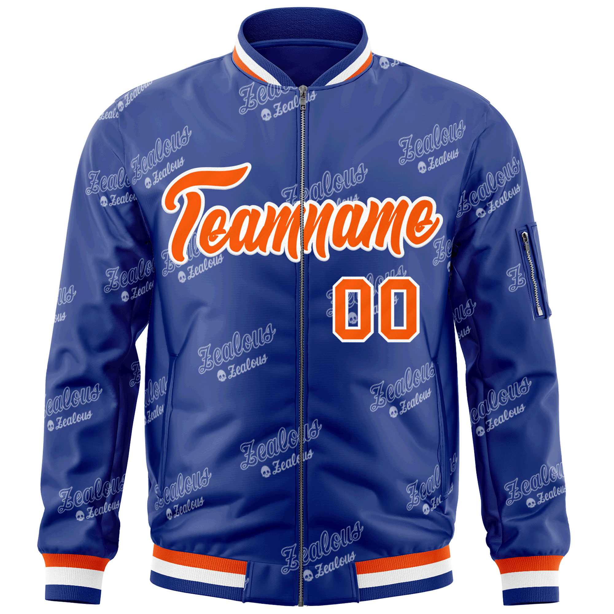 Custom Royal Orange-White Letter Full-Zip Varsity Bomber Jacket