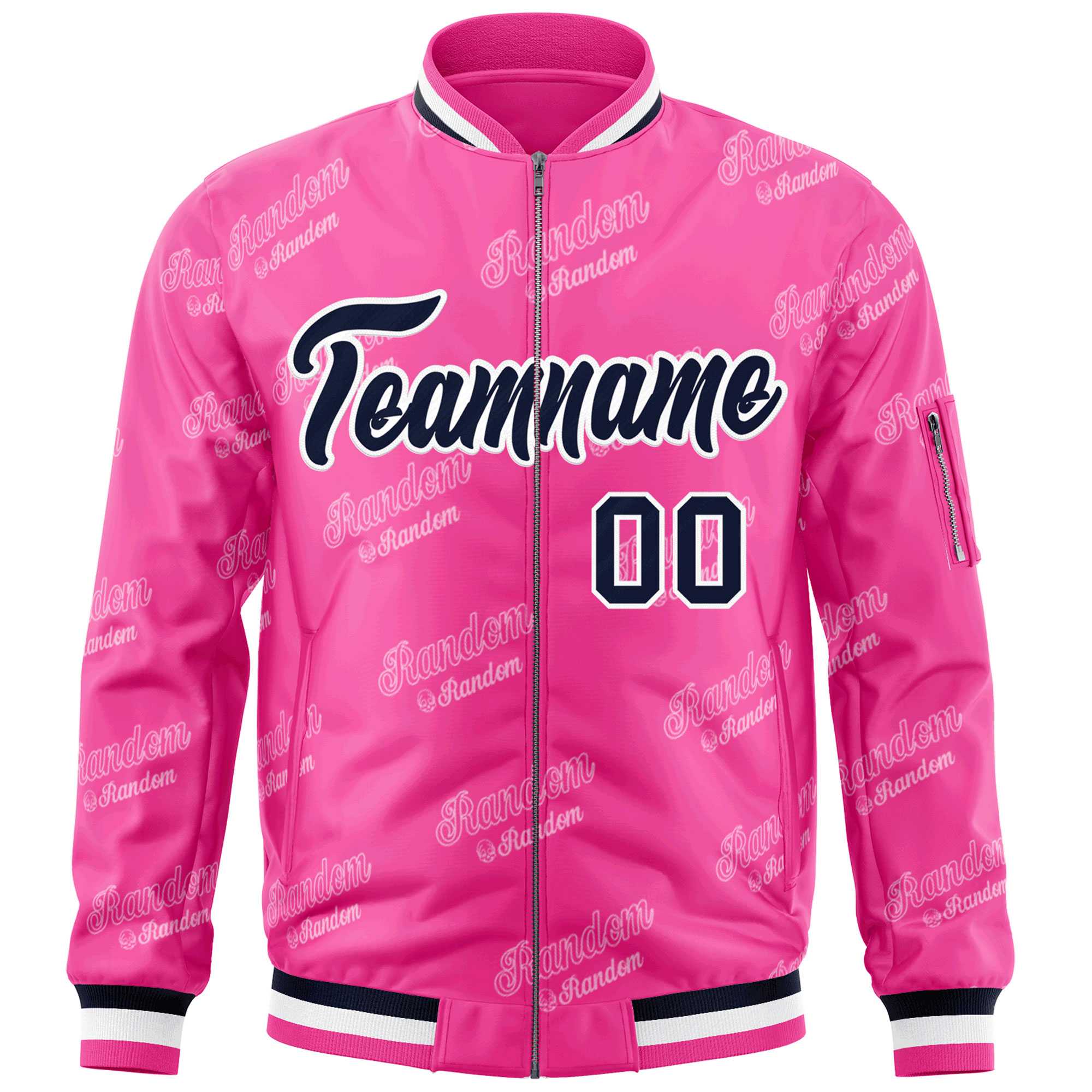 Custom Pink Navy-White Letter Full-Zip Varsity Bomber Jacket