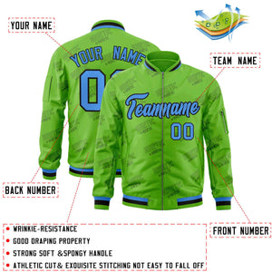 Custom Green Powder Blue-Black Letter Full-Zip Varsity Bomber Jacket