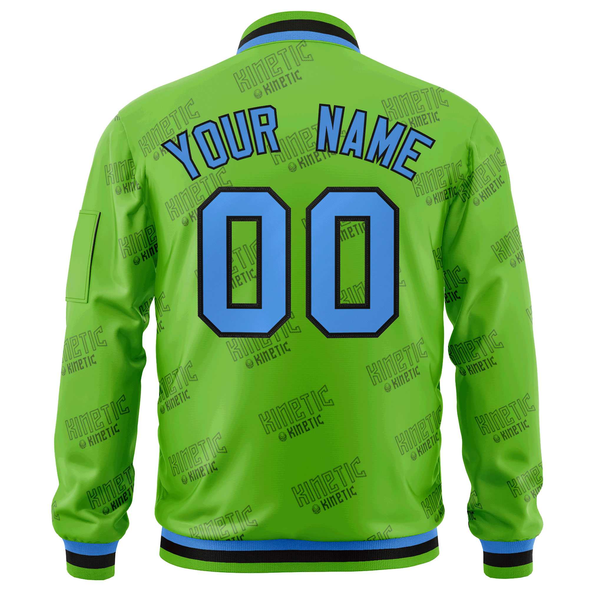 Custom Green Powder Blue-Black Letter Full-Zip Varsity Bomber Jacket