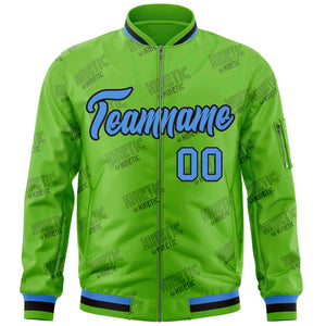 Custom Green Powder Blue-Black Letter Full-Zip Varsity Bomber Jacket