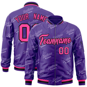 Custom Purple Pink-Black Letter Full-Zip Varsity Bomber Jacket