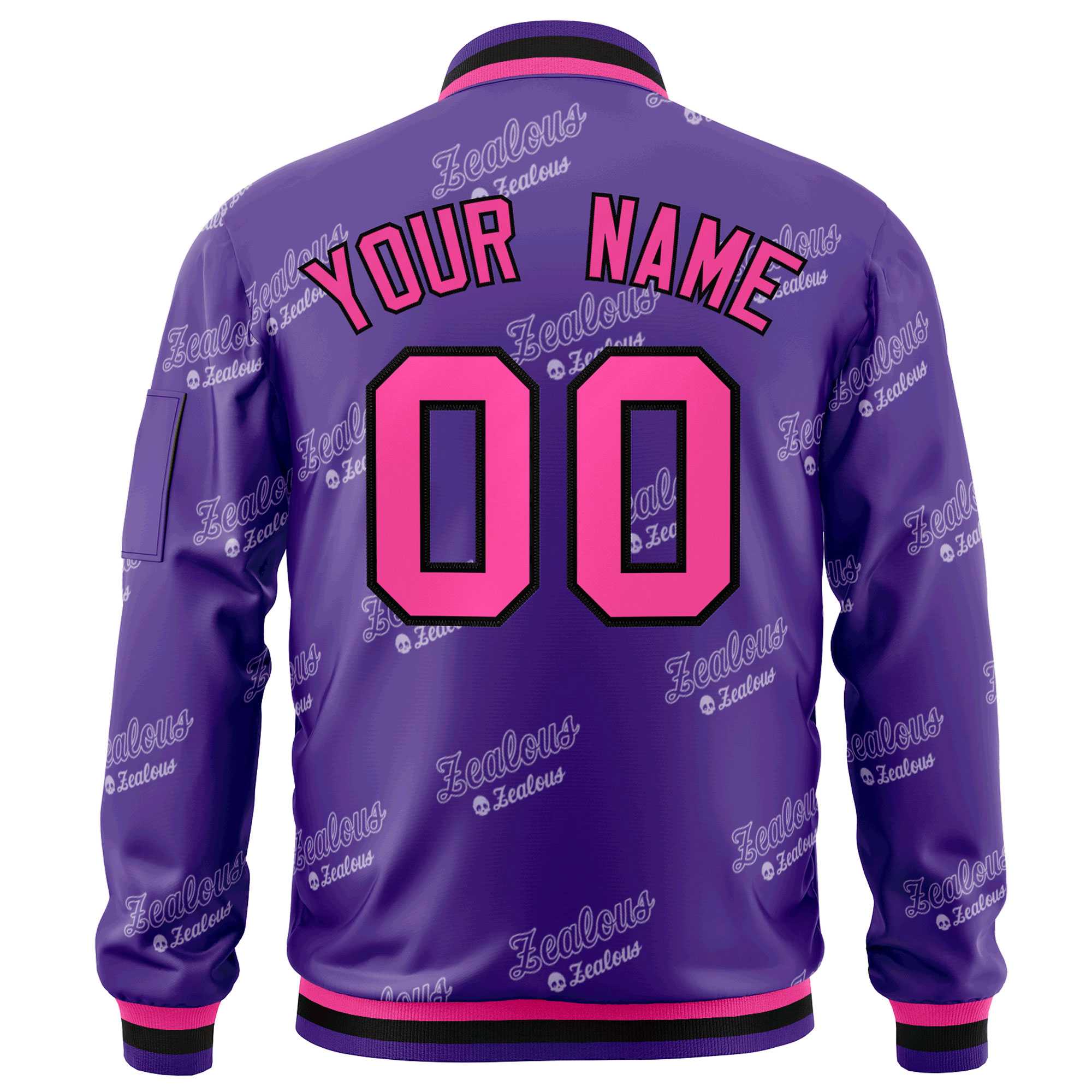 Custom Purple Pink-Black Letter Full-Zip Varsity Bomber Jacket