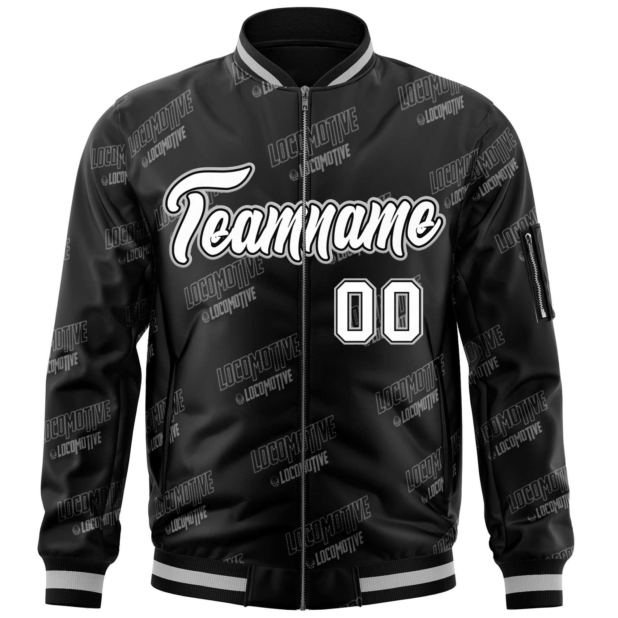 Custom Black White Letter Full-Zip Varsity Bomber Jacket