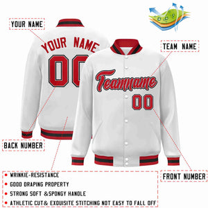 Custom White Red-Gray Classic Style Varsity Full-Snap Letterman Jacket