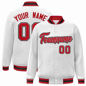 Custom White Red-Gray Classic Style Varsity Full-Snap Letterman Jacket