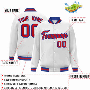 Custom White Red-Royal Classic Style Varsity Full-Snap Letterman Jacket