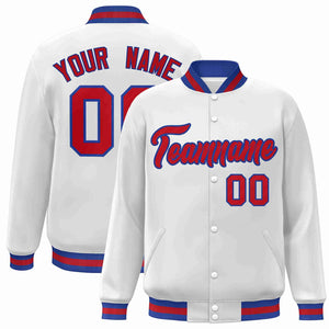 Custom White Red-Royal Classic Style Varsity Full-Snap Letterman Jacket