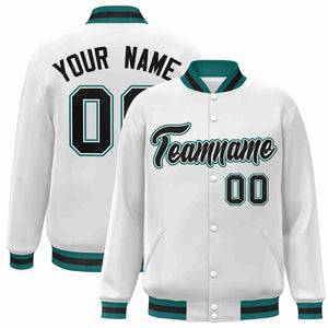 Custom White Black-White Classic Style Varsity Full-Snap Letterman Jacket