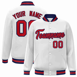 Custom White Red-Navy Classic Style Varsity Full-Snap Letterman Jacket