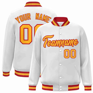 Custom White Gold-Red Classic Style Varsity Full-Snap Letterman Jacket