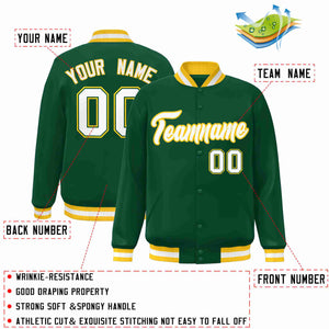 Custom Green White-Gold Classic Style Varsity Full-Snap Letterman Jacket