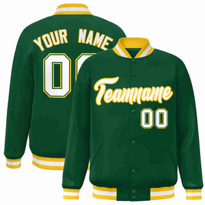 Custom Green White-Gold Classic Style Varsity Full-Snap Letterman Jacket