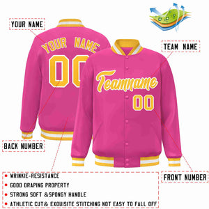 Custom Pink Gold-White Classic Style Varsity Full-Snap Letterman Jacket