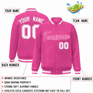 Custom Pink Pink-White Classic Style Varsity Full-Snap Letterman Jacket