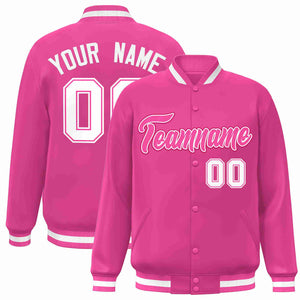 Custom Pink Pink-White Classic Style Varsity Full-Snap Letterman Jacket