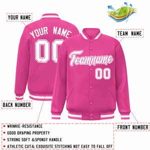 Custom Pink White-Pink Classic Style Varsity Full-Snap Letterman Jacket