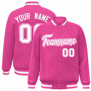 Custom Pink White-Pink Classic Style Varsity Full-Snap Letterman Jacket