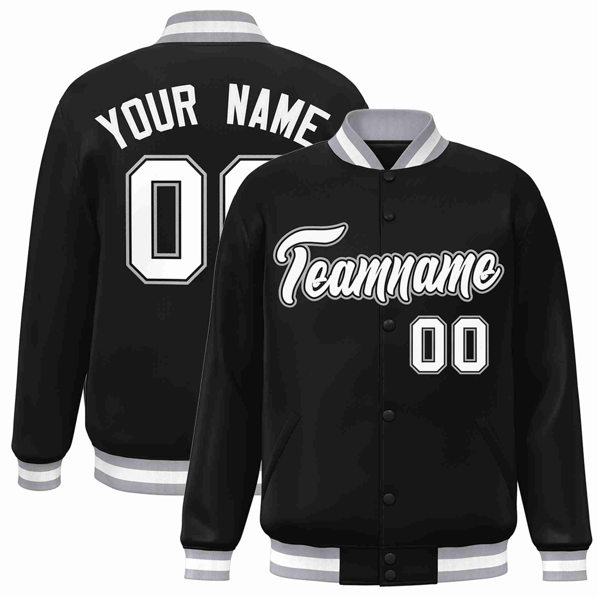 Custom Black White-Black Classic Style Varsity Full-Snap Letterman Jacket