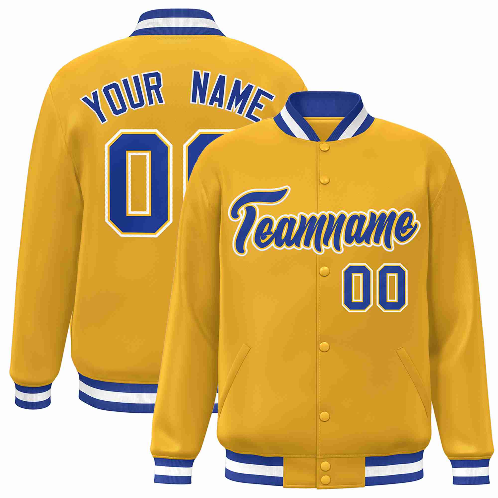 Custom Gold Royal-Gold Style classique Varsity Full-Snap Letterman Veste