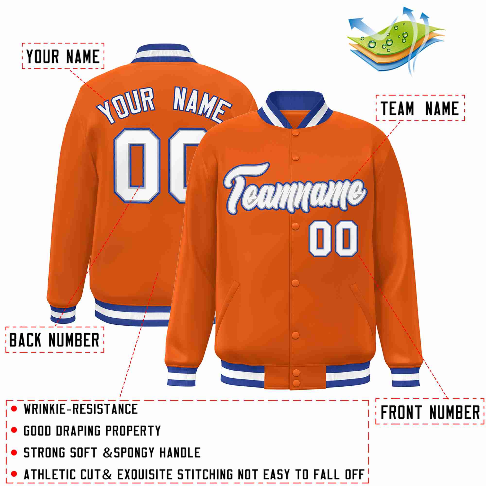 Custom Orange White-Gray Classic Style Varsity Full-Snap Letterman Jacket