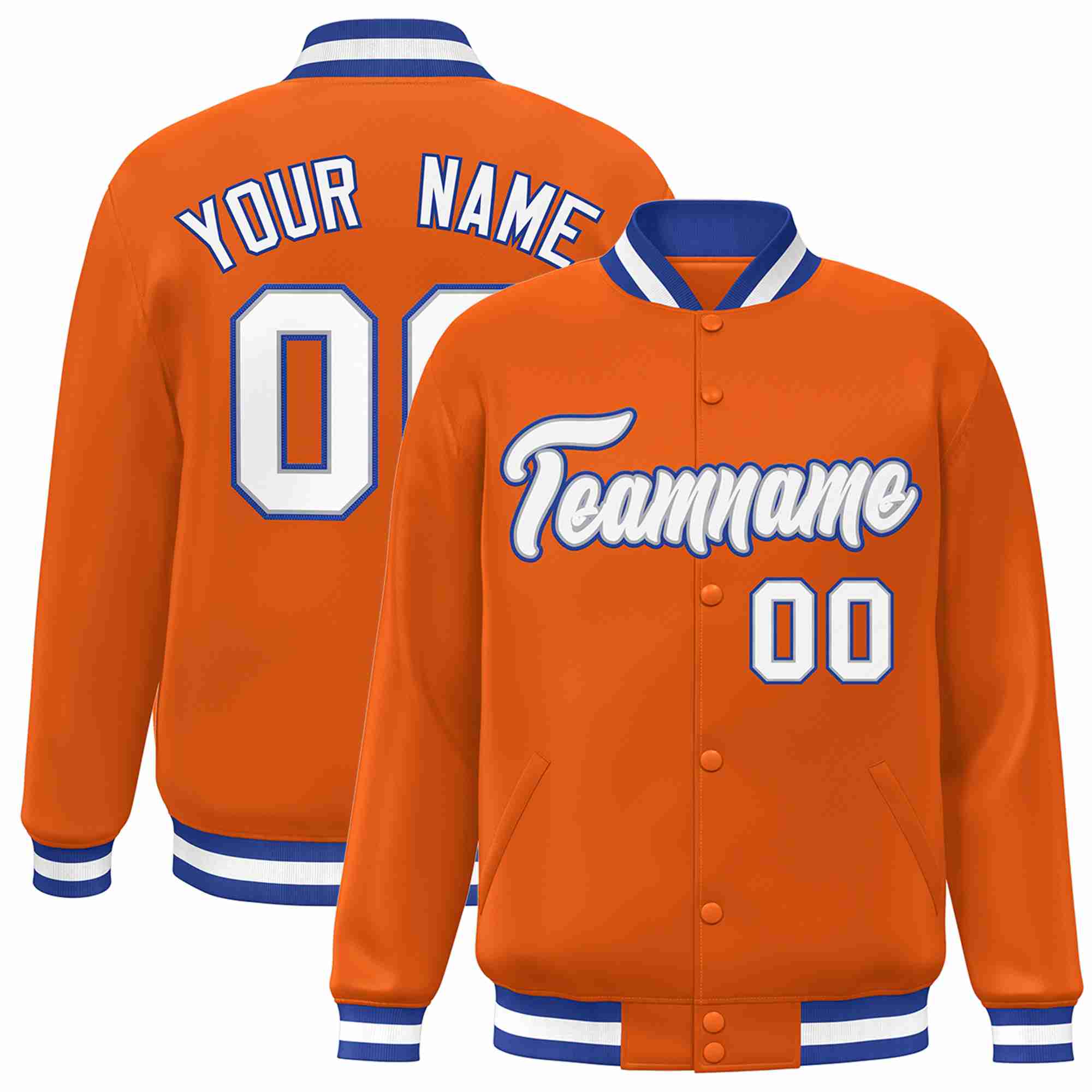 Custom Orange White-Gray Classic Style Varsity Full-Snap Letterman Jacket