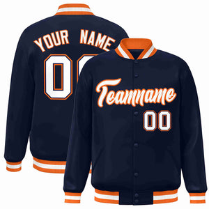 Custom Navy White-Orange Classic Style Varsity Full-Snap Letterman Jacket