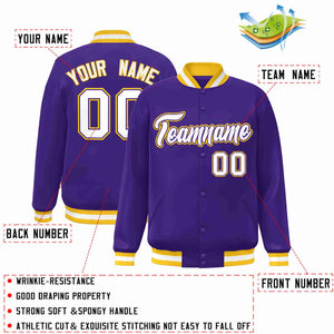 Custom Purple White-Purple Classic Style Varsity Full-Snap Letterman Jacket