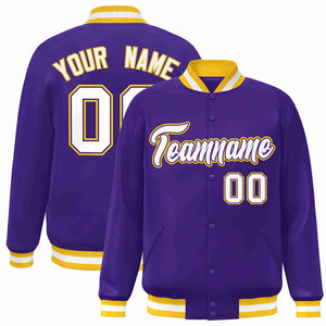 Custom Purple White-Purple Classic Style Varsity Full-Snap Letterman Jacket