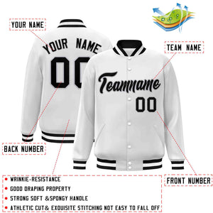 Custom White Black-Gray Classic Style Varsity Full-Snap Letterman Jacket