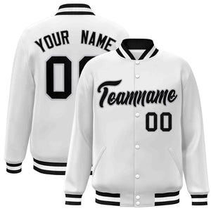 Custom White Black-Gray Classic Style Varsity Full-Snap Letterman Jacket