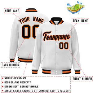 Custom White Black-Orange Classic Style Varsity Full-Snap Letterman Jacket