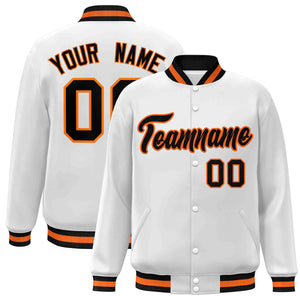 Custom White Black-Orange Classic Style Varsity Full-Snap Letterman Jacket