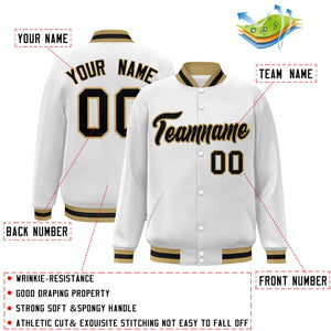 Custom White Black-Old Gold Classic Style Varsity Full-Snap Letterman Jacket