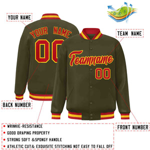 Custom Olive Red-Gold Classic Style Varsity Full-Snap Letterman Jacket