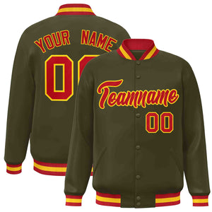 Custom Olive Red-Gold Classic Style Varsity Full-Snap Letterman Jacket