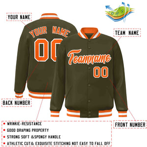 Custom Olive Orange-White Classic Style Varsity Full-Snap Letterman Jacket