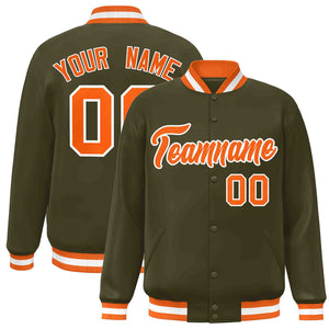 Custom Olive Orange-White Classic Style Varsity Full-Snap Letterman Jacket