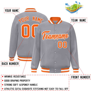 Custom Gray Orange-White Classic Style Varsity Full-Snap Letterman Jacket