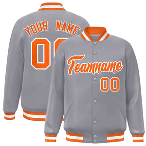 Custom Gray Orange-White Classic Style Varsity Full-Snap Letterman Jacket