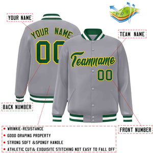 Custom Gray Green-Gold Classic Style Varsity Full-Snap Letterman Jacket