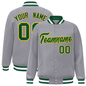 Custom Gray Green-Gold Classic Style Varsity Full-Snap Letterman Jacket