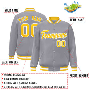 Custom Gray Gold-White Classic Style Varsity Full-Snap Letterman Jacket