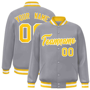 Custom Gray Gold-White Classic Style Varsity Full-Snap Letterman Jacket