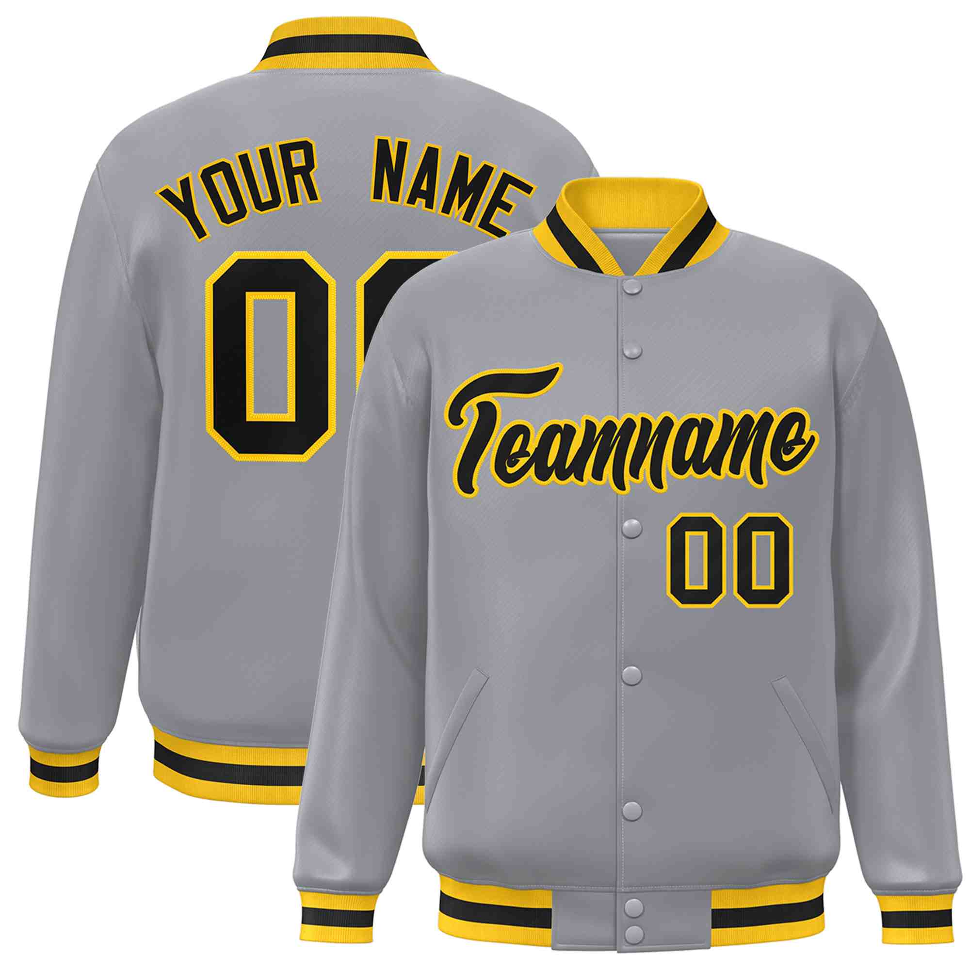 Custom Gray Black-Gold Classic Style Varsity Full-Snap Letterman Jacket