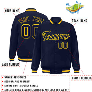 Custom Navy Navy-Gold Classic Style Varsity Full-Snap Letterman Jacket