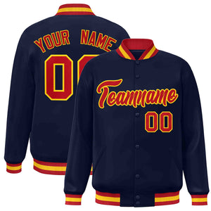 Custom Navy Red-Gold Classic Style Varsity Full-Snap Letterman Jacket