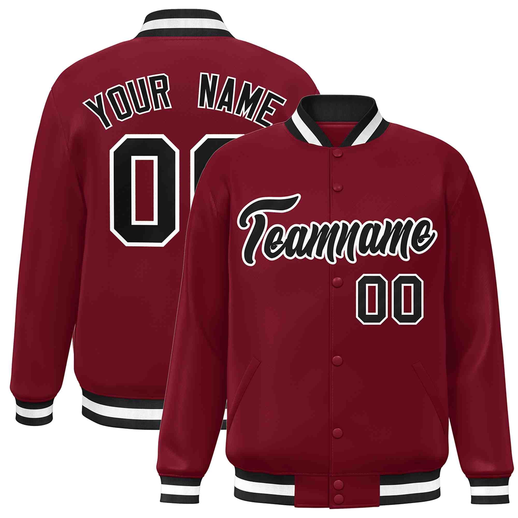 Custom Crimson Black-White Classic Style Varsity Full-Snap Letterman Jacket