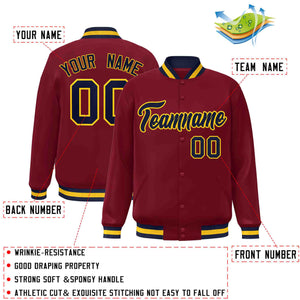 Custom Crimson Navy-Gold Classic Style Varsity Full-Snap Letterman Jacket